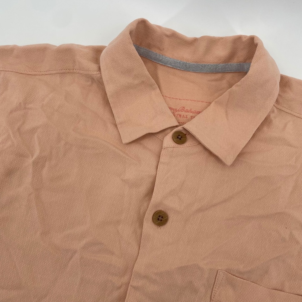 Tommy Bahama Shirt Mens Medium Peach 100% Silk Short Sleeve Original Fit